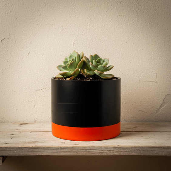 Large 15 cm Black and Orange Plant Pot, Made to Order