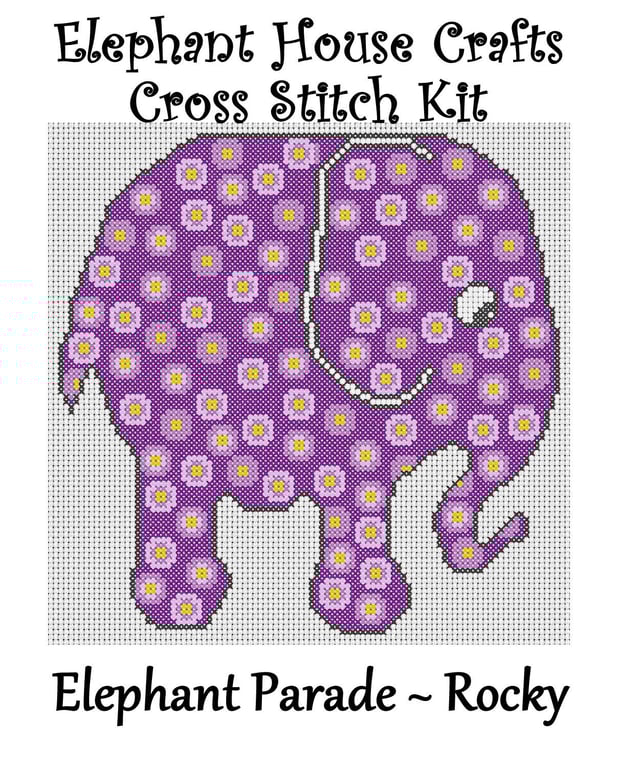 Elephant Parade Cross Stitch Kit Rocky Size Approx 7" x 7"  14 Count Aida