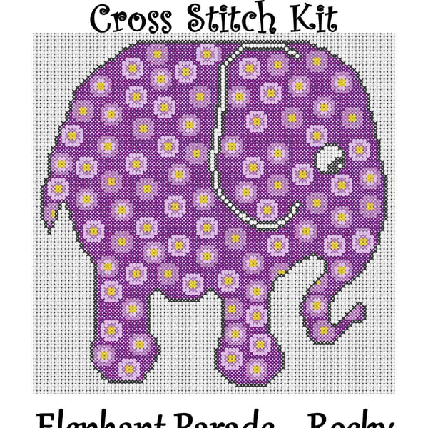 Elephant Parade Cross Stitch Kit Rocky Size Approx 7" x 7"  14 Count Aida