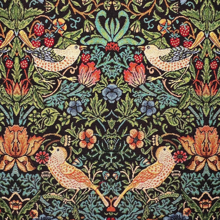 William Morris Tapestry Fabric - Strawberry Thief Black - 1 Metre