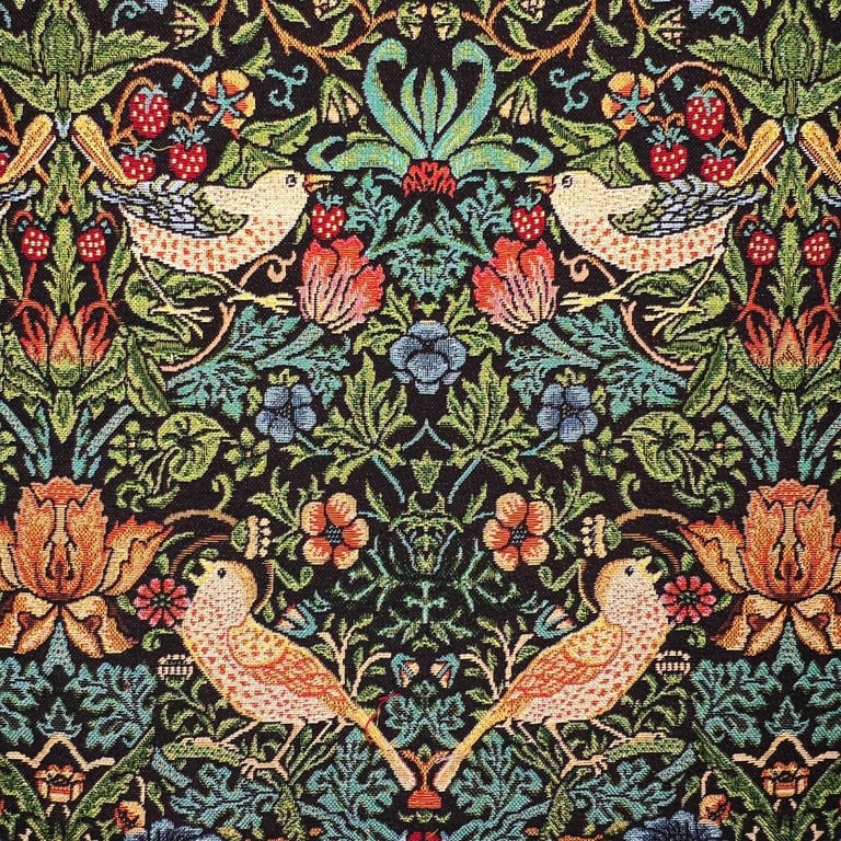William Morris Tapestry Fabric - Strawberry Thief Black - 1 Metre