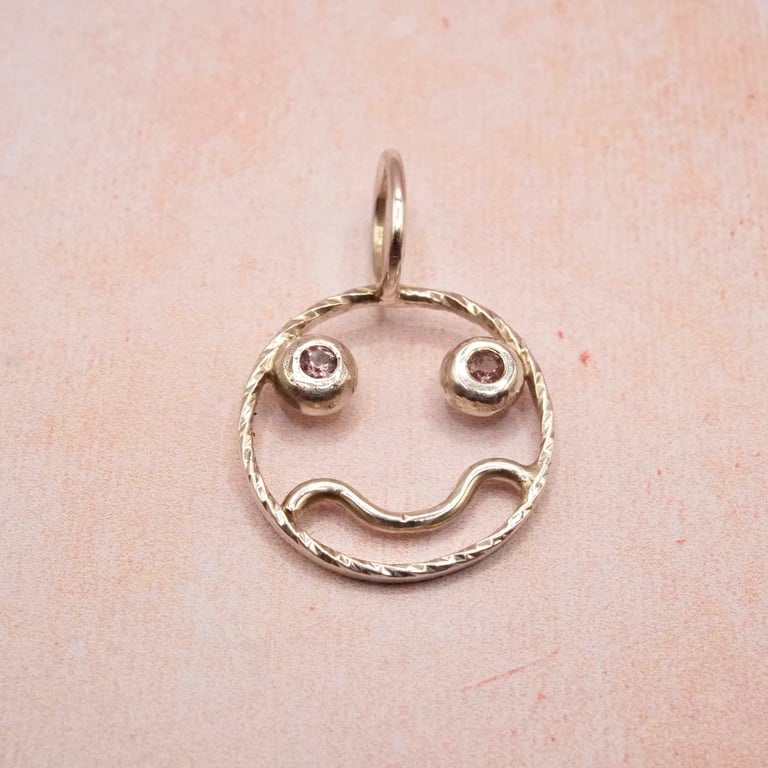 Sterling Silver Smiley Face Pendant with Garnet Handmade