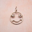 Sterling Silver Smiley Face Pendant with Garnet Handmade