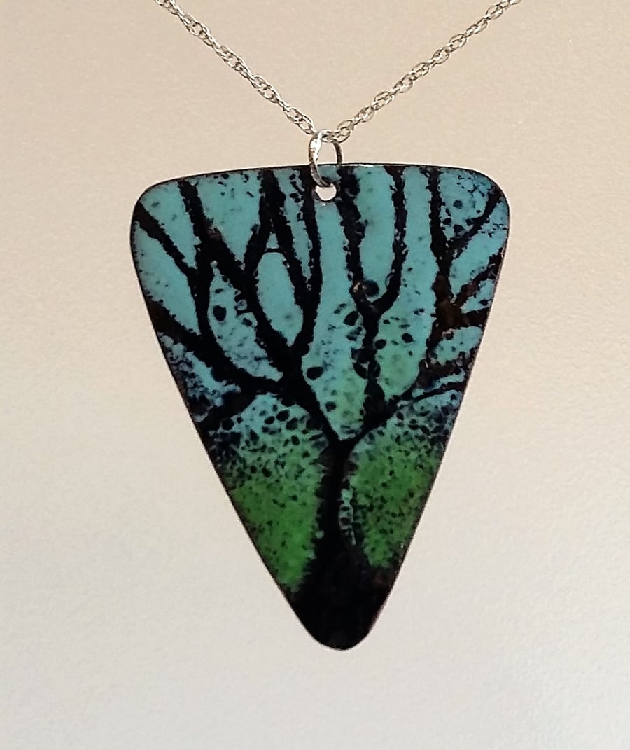 “Winter branches” copper enamelled pendant 143