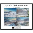 SET of 4 Christmas Winter Landscape Art Cards-Snowy Welsh Countryside Scenes-7x5