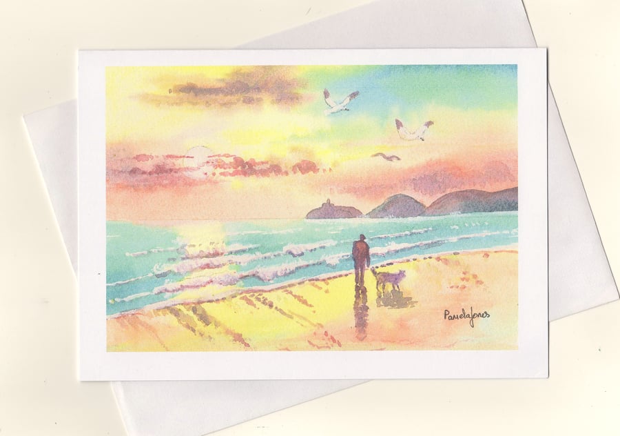 Tranquil Dog Walk Mumbles, South Wales Size A5 Blank inside 