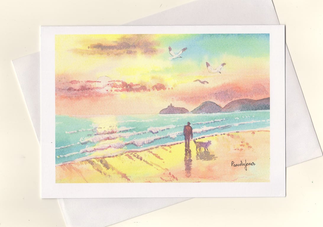 Tranquil Dog Walk Mumbles, South Wales Size A5 Blank inside 