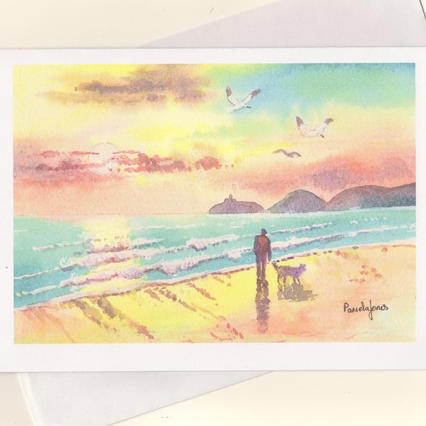 Tranquil Dog Walk Mumbles, South Wales Size A5 Blank inside 