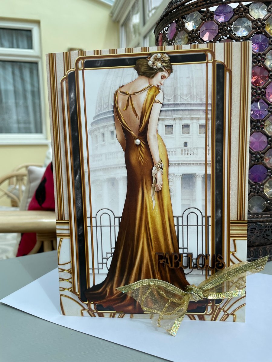 Art Deco Fabulous lady birthday card