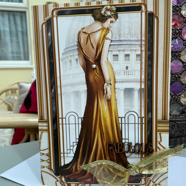 Art Deco Fabulous lady birthday card