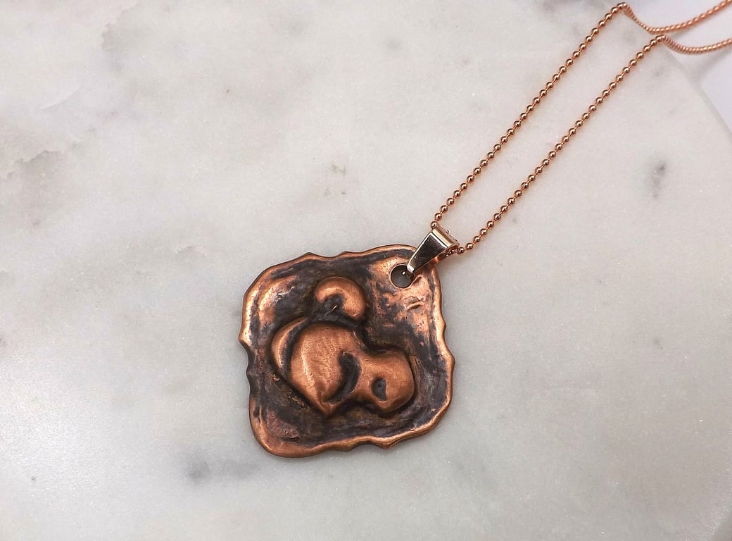 Recycled Copper Squirrel on Picture Frame Pendant Necklace.
