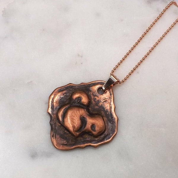 Recycled Copper Squirrel on Picture Frame Pendant Necklace.