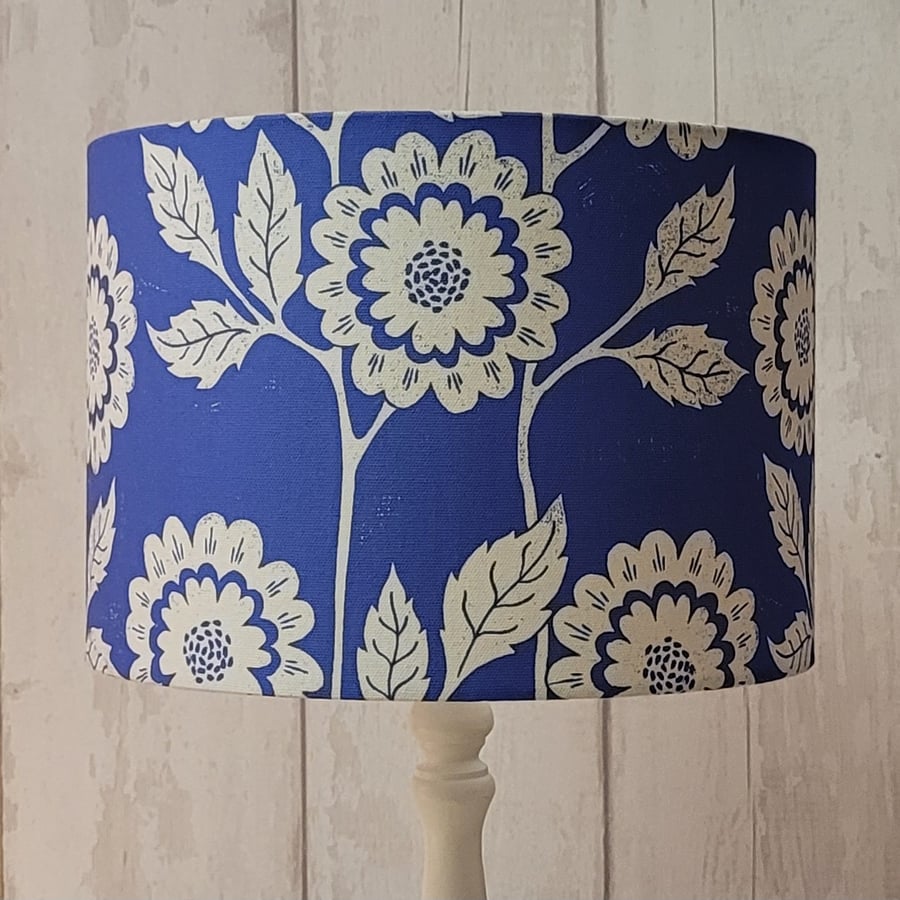 30cm drum lampshade in Blue 'Cecilia' fabric