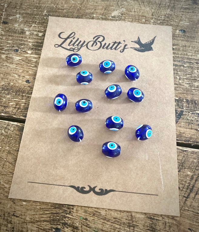 12 Evil Eye Beads - 14 mm