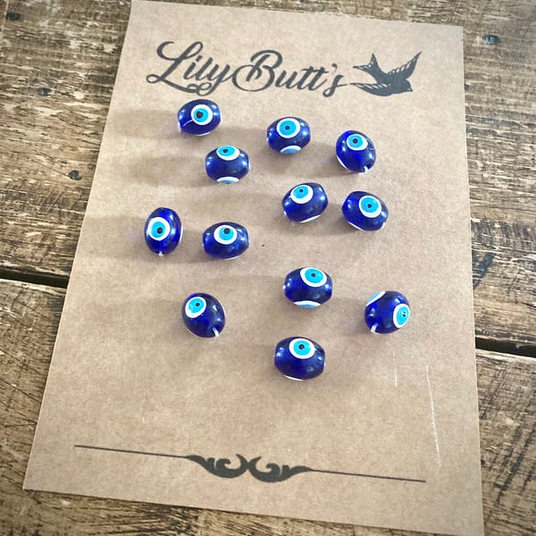 12 Evil Eye Beads - 14 mm