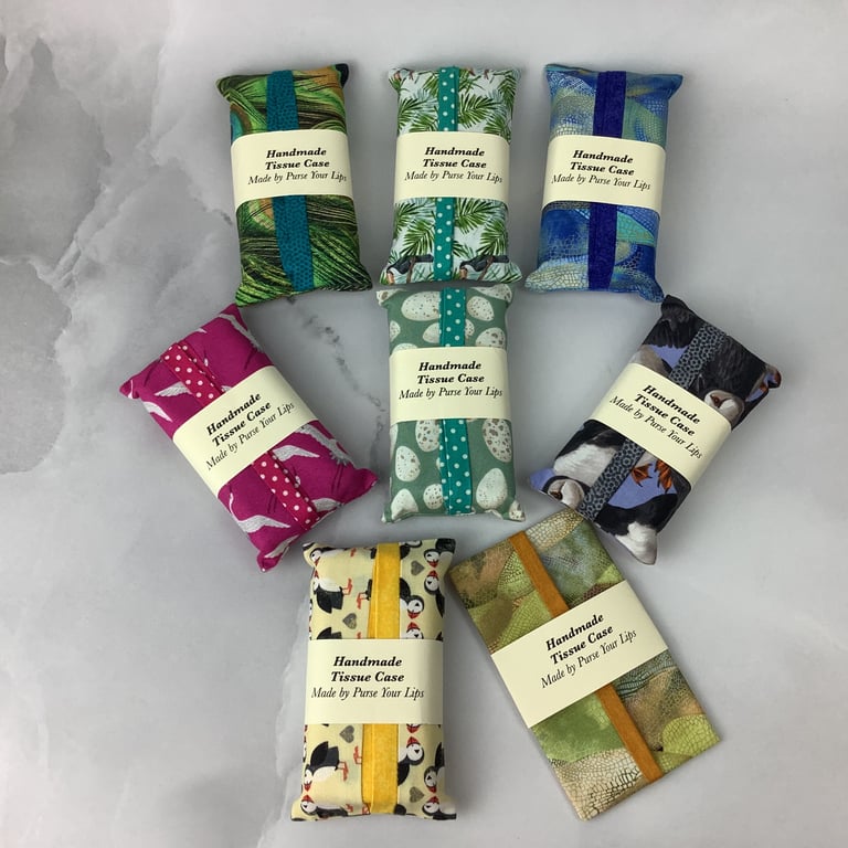 Birds pocket pack tissue case, Tissue holder, 8 options, Handmade