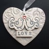 ceramic heart decoration lovebirds