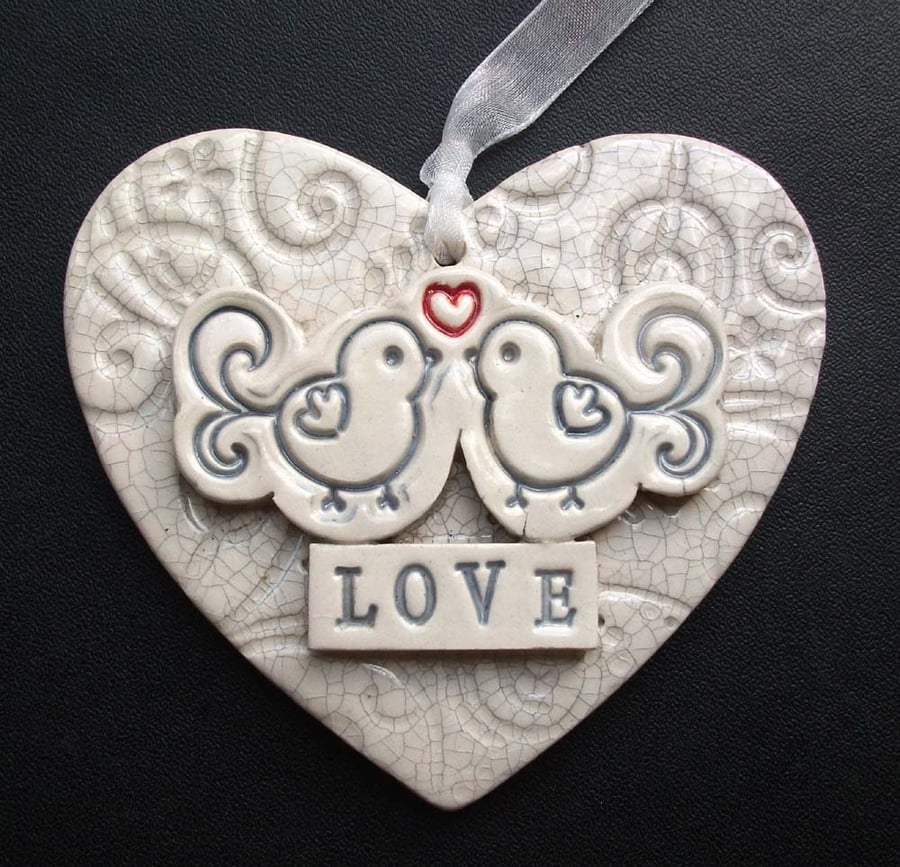 ceramic heart decoration lovebirds