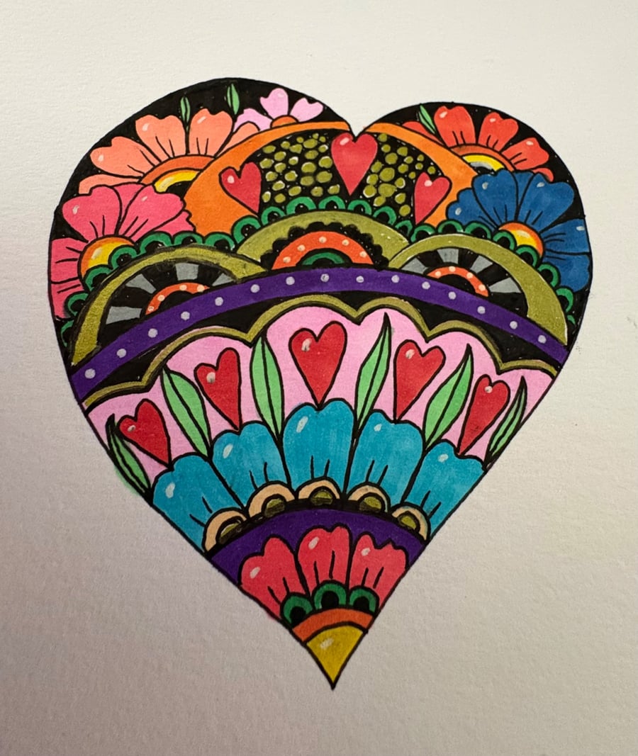 Original hand drawn heart print, A5 size