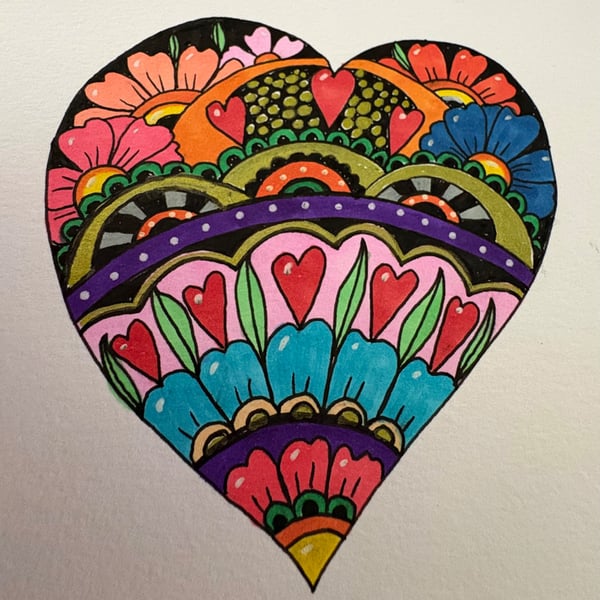Original hand drawn heart print, A5 size
