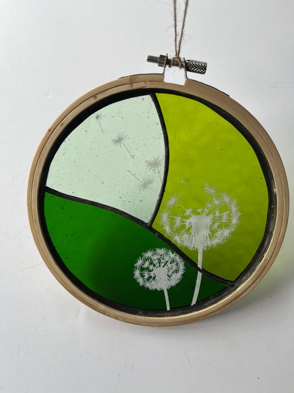 Perfectly Imperfect Stained Glass Dandelion Embroidery Hoop 