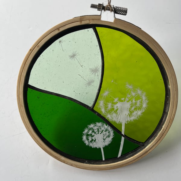 Perfectly Imperfect Stained Glass Dandelion Embroidery Hoop 