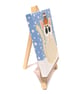 Cat Art with Robin - original mini painting of cute white cat and bird - Image 4
