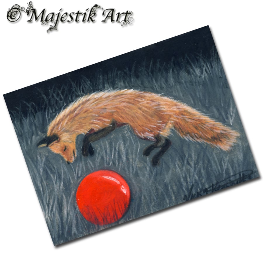 Archival ACEO Fox Cub Print 'Ball' By V Kenworthy