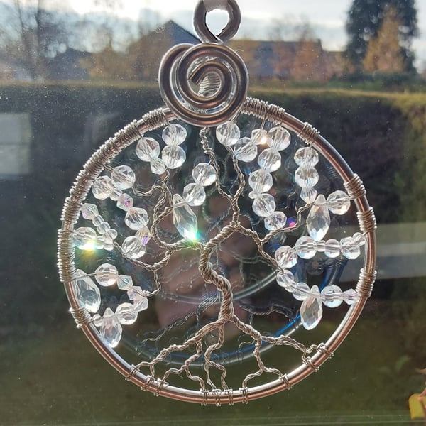 Winter Tree Suncatcher Hanging Decoration Copper Wire and Crystal Clear Beads