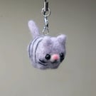 Needle felted grey cat keyring or bag charm