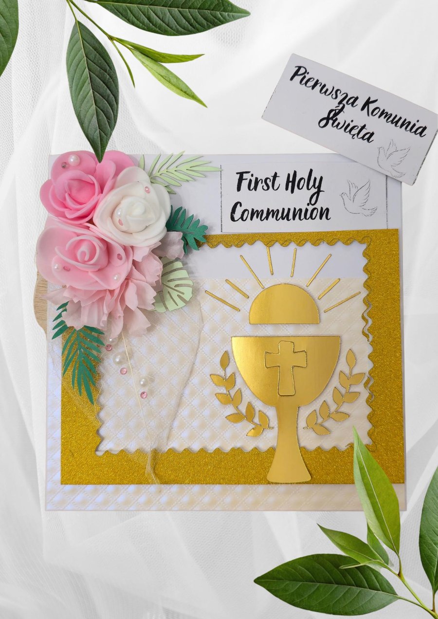 Personalized First Holy Communion card, handmade. First Holy Communion, handmade