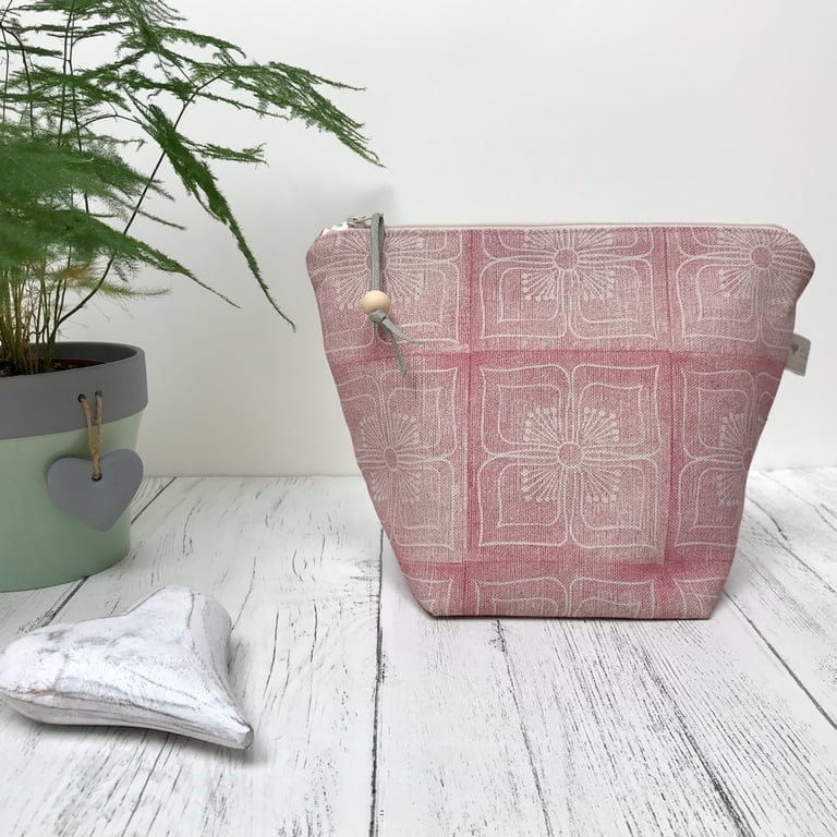 Hand Printed Linen Wash Bag, Toiletry Bag, Accessory Bag