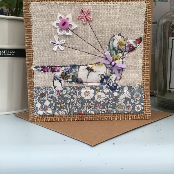 Daxie dachshund greetings card, dachshund birthday card, embroidered card, 