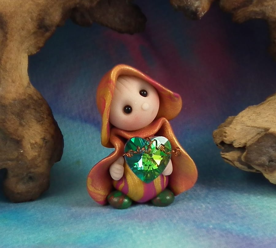 Tiny Magical Gnome 'Glowe' with faceted gem OOAK Sculpt by Ann Galvin
