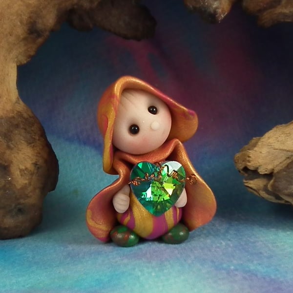 Tiny Magical Gnome 'Glowe' with faceted gem OOAK Sculpt by Ann Galvin