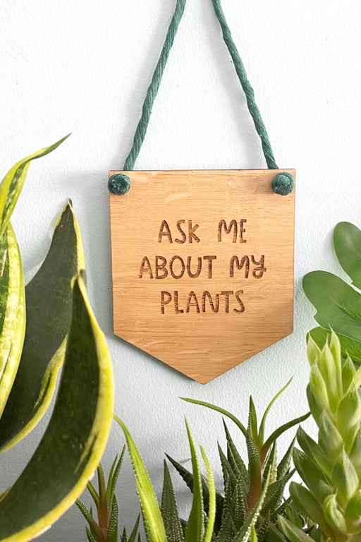 Wooden wall hanging banner oak, cheerful handmade gift for gardener plant lover