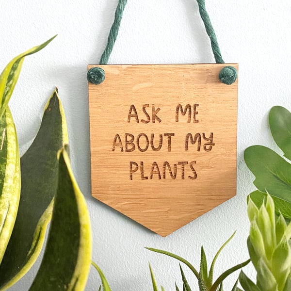 Wooden wall hanging banner oak, cheerful handmade gift for gardener plant lover
