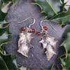 Real Holly leaves preserved in silver dangly earrings