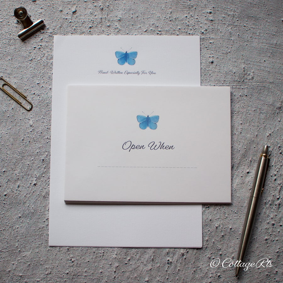 Butterfly Open When Letter Writing Set Hand Designed Stationery Set