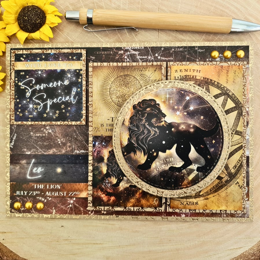 Leo Zodiac Star Sign Card, July - August Horoscope Birth Sign, Astrological Sign