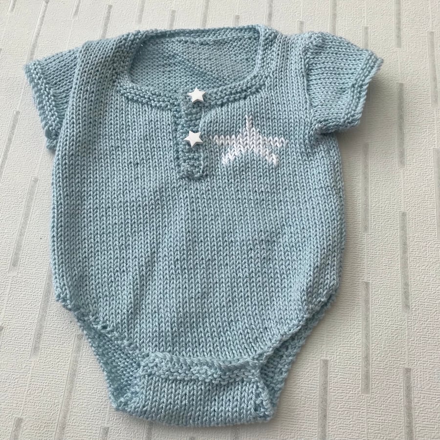 Hand knitted cotton babygro