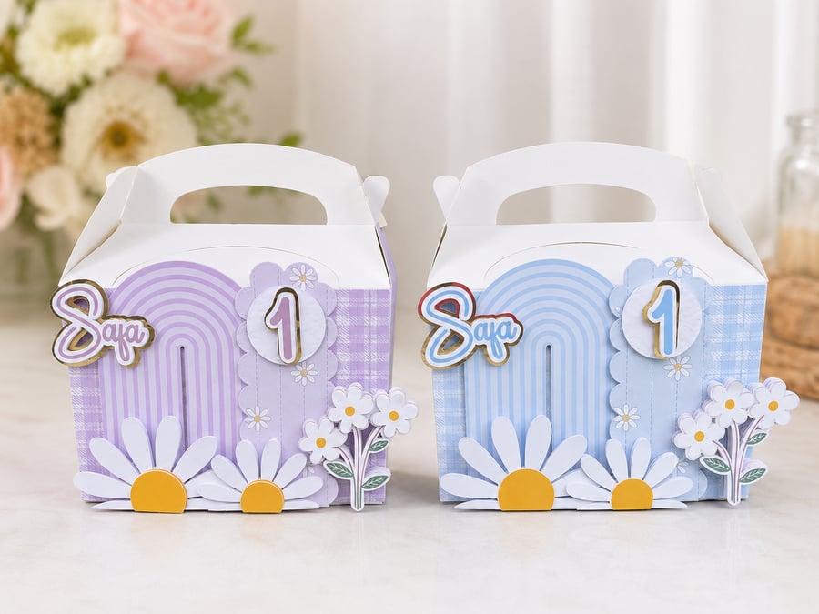 Personalised Daisy Party Favour Boxes - 3D Layered Birthday Boxes - Set of 6 