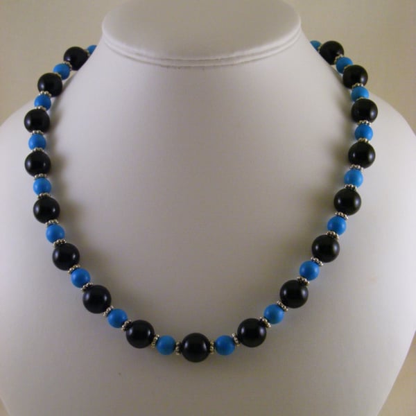 Obsidian and Turquoise Gemstone Necklace