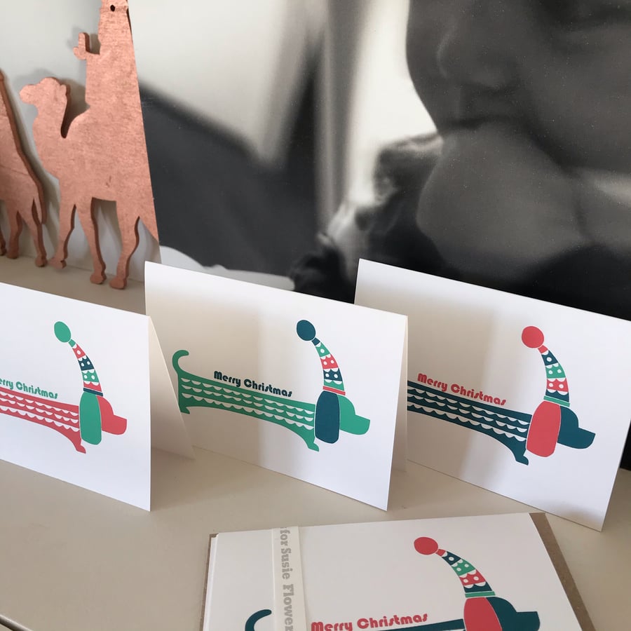 'Christmas Sausage Dog' 6 pack Christmas cards 