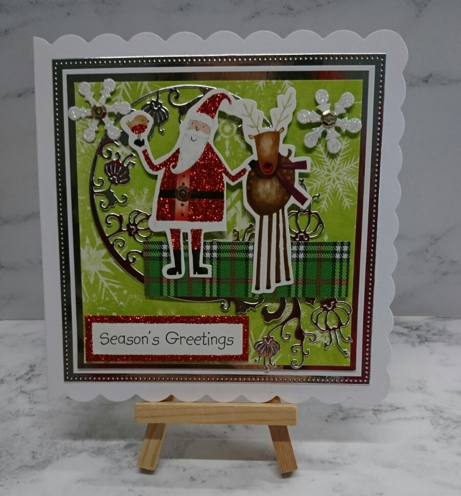 Christmas Card Season's Greetings Santa Robin and Reindeer 3D Luxury Handmade 