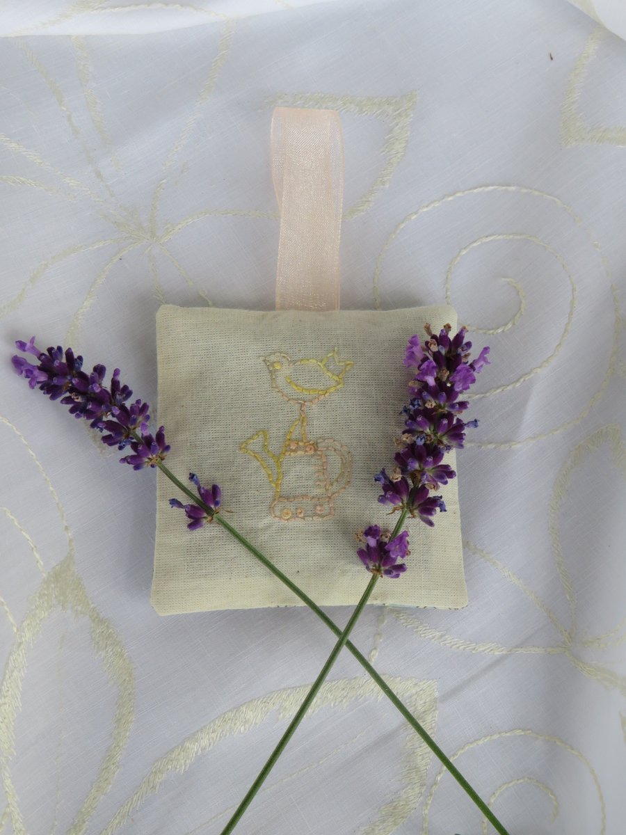 Hand embroidered lavender bag