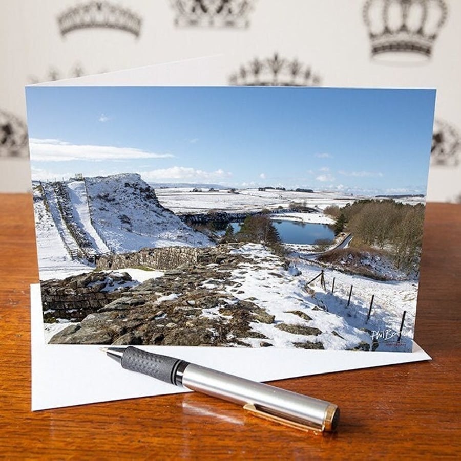 Wintery Wall, Snow on Hadrian's Wall Greetings Card - Blank Inside - Birthday Ca