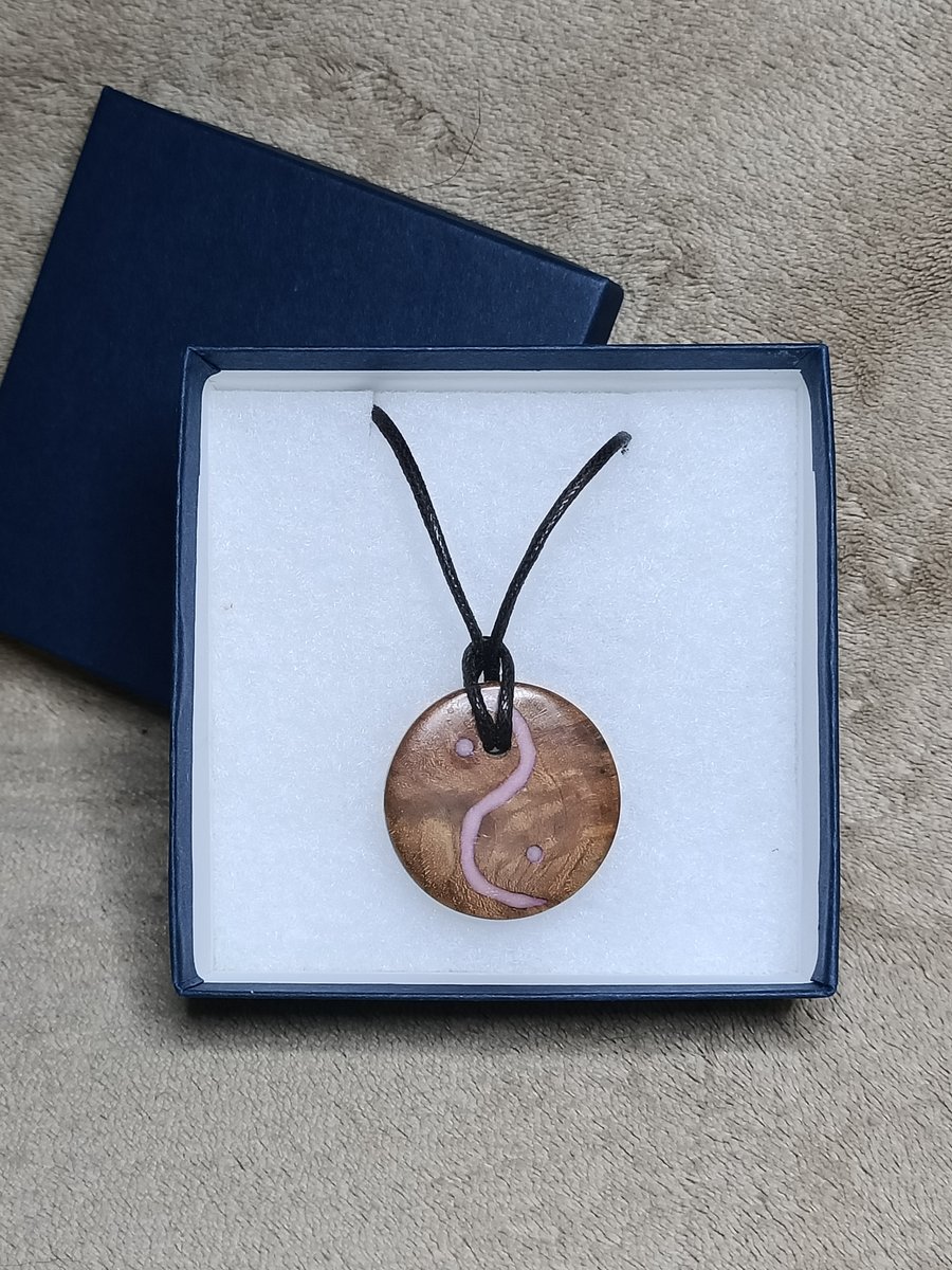  Resin and wood pendant necklace