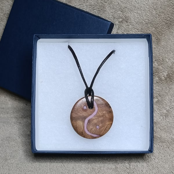  Resin and wood pendant necklace