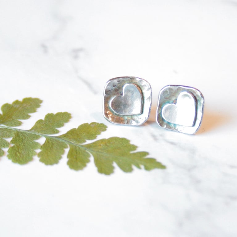 Sterling silver heart stud earrings, anniversary gift, heart jewellery